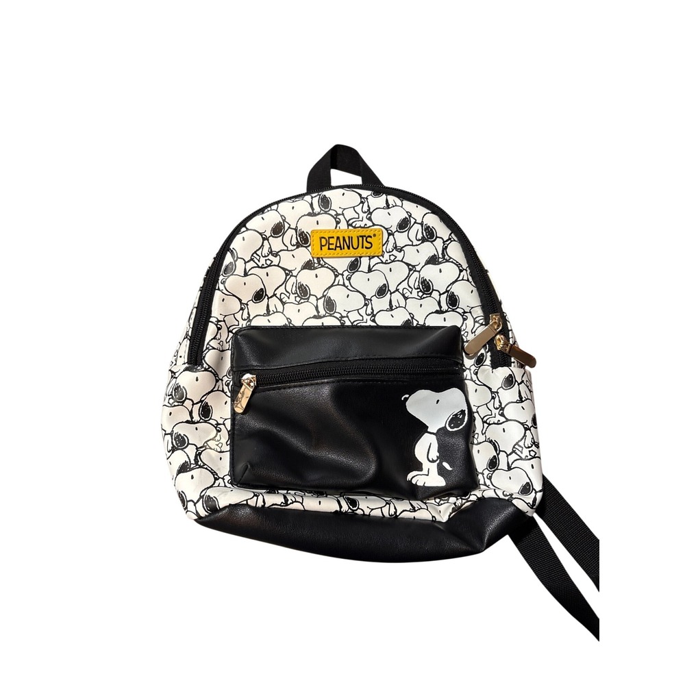 Peanuts Snoopy Mini Backpack White Black All Over Print Faux Leather Bag